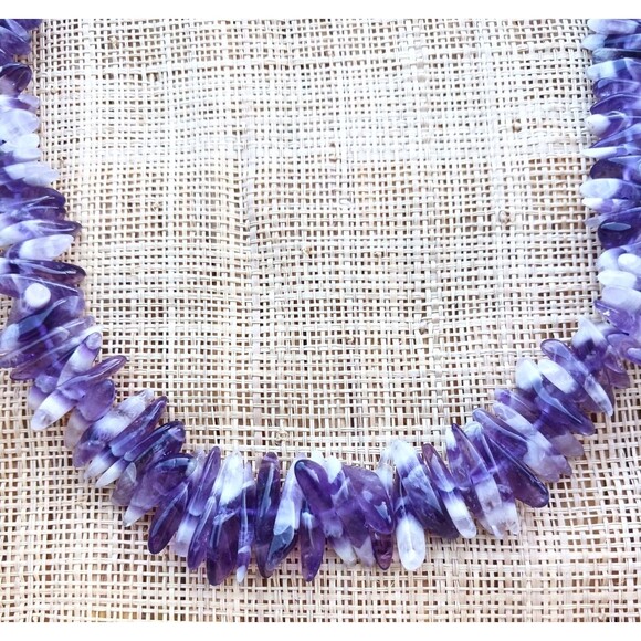 VTG Polished Amethyst Semi Precious Stone Sticks 18" Necklace Sterling Silver - Picture 4 of 6